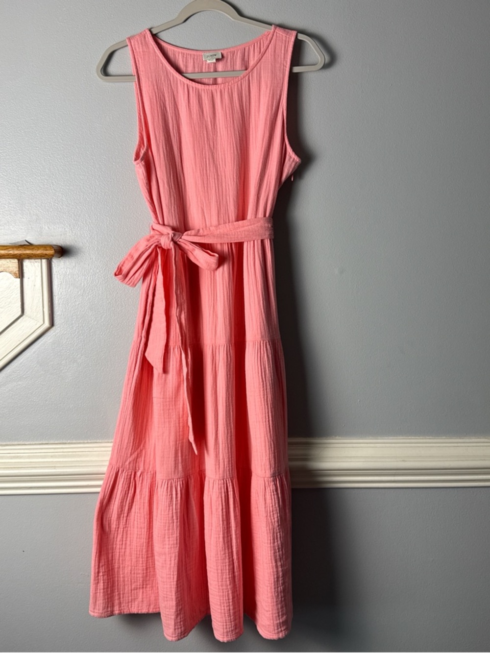 J. Crew Coral Sleeveless Tiered Maxi Dress with Waist Tie